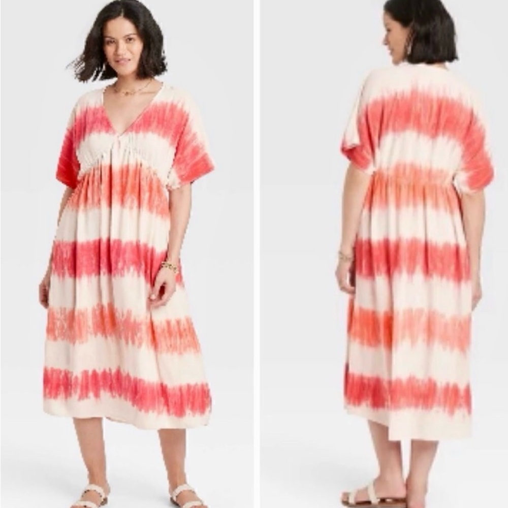 * Knox Rose Boho Pink White Tie Dye Dress SZ Small *